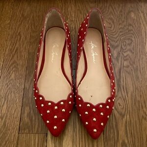 Vero Cuoio Suade Flats, Red Color with Gold Studs, Size 38.5, good condition